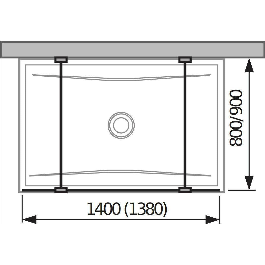 Jika Cubito Pure 140 üvegfal, rögzített, két támasszal, ezüst/átlátszó üveg, 138x200 cm