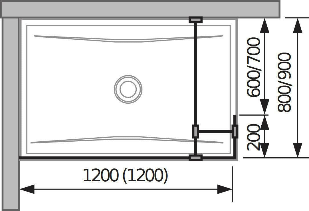 Jika Cubito Pure 120 üvegfal oldalfalhoz, rövid üvegfallal, sarok profillal, 120x200 cm