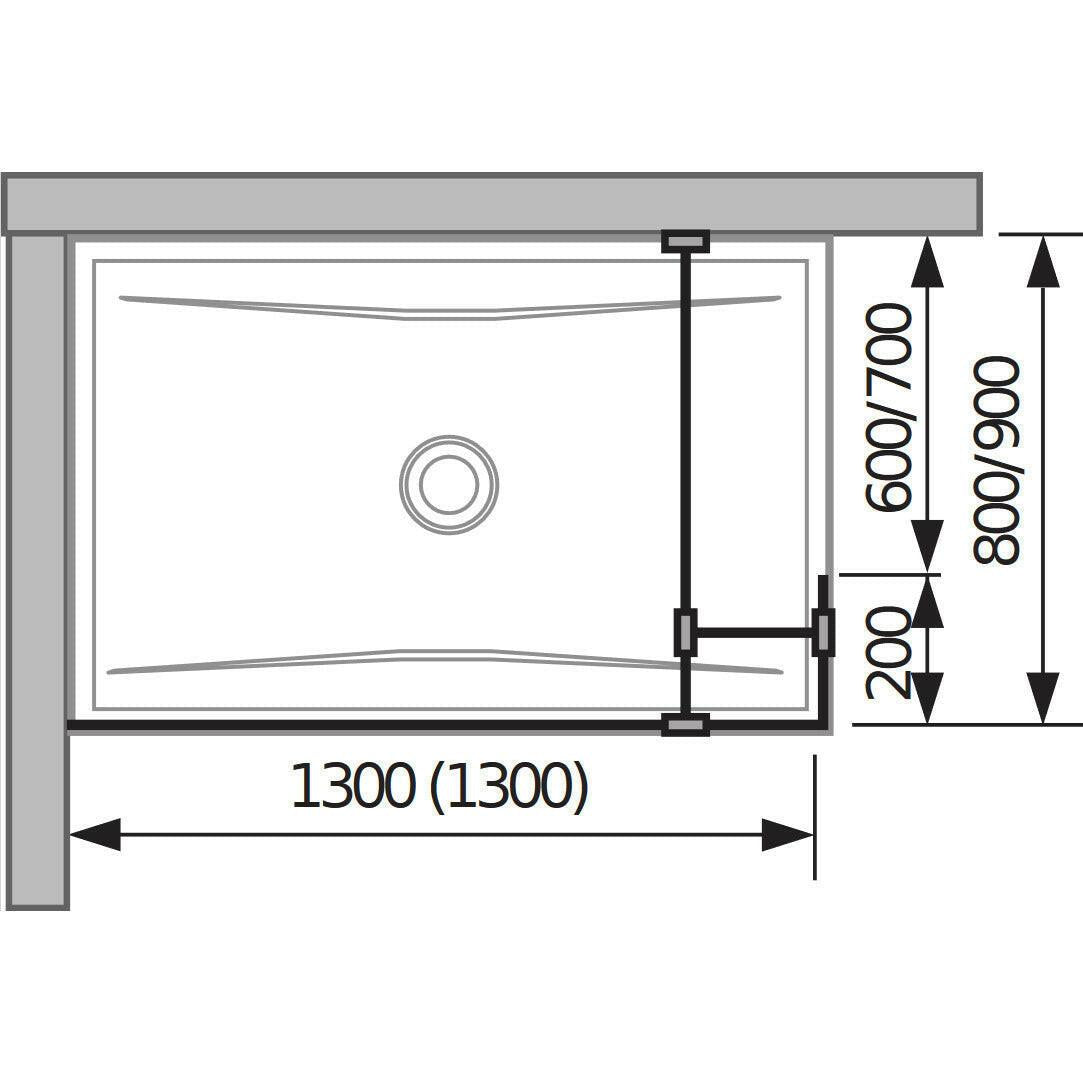 Jika Cubito Pure 130 üvegfal oldalfalhoz, rövid üvegfallal, sarok profillal, 130x200 cm