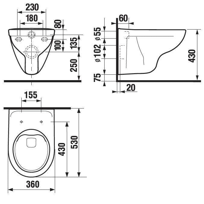 Jika Lyra Plus WC - csésze, fali, mélyöblítésű, perem nélküli, fehér, 53 cm