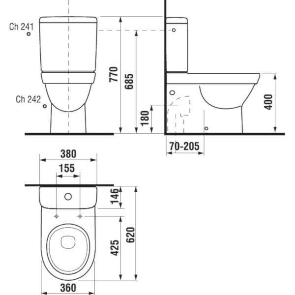 Jika Tigo monoblokkos WC - csésze univerzális csatlakozással, mélyöblítésű, fehér 62 cm