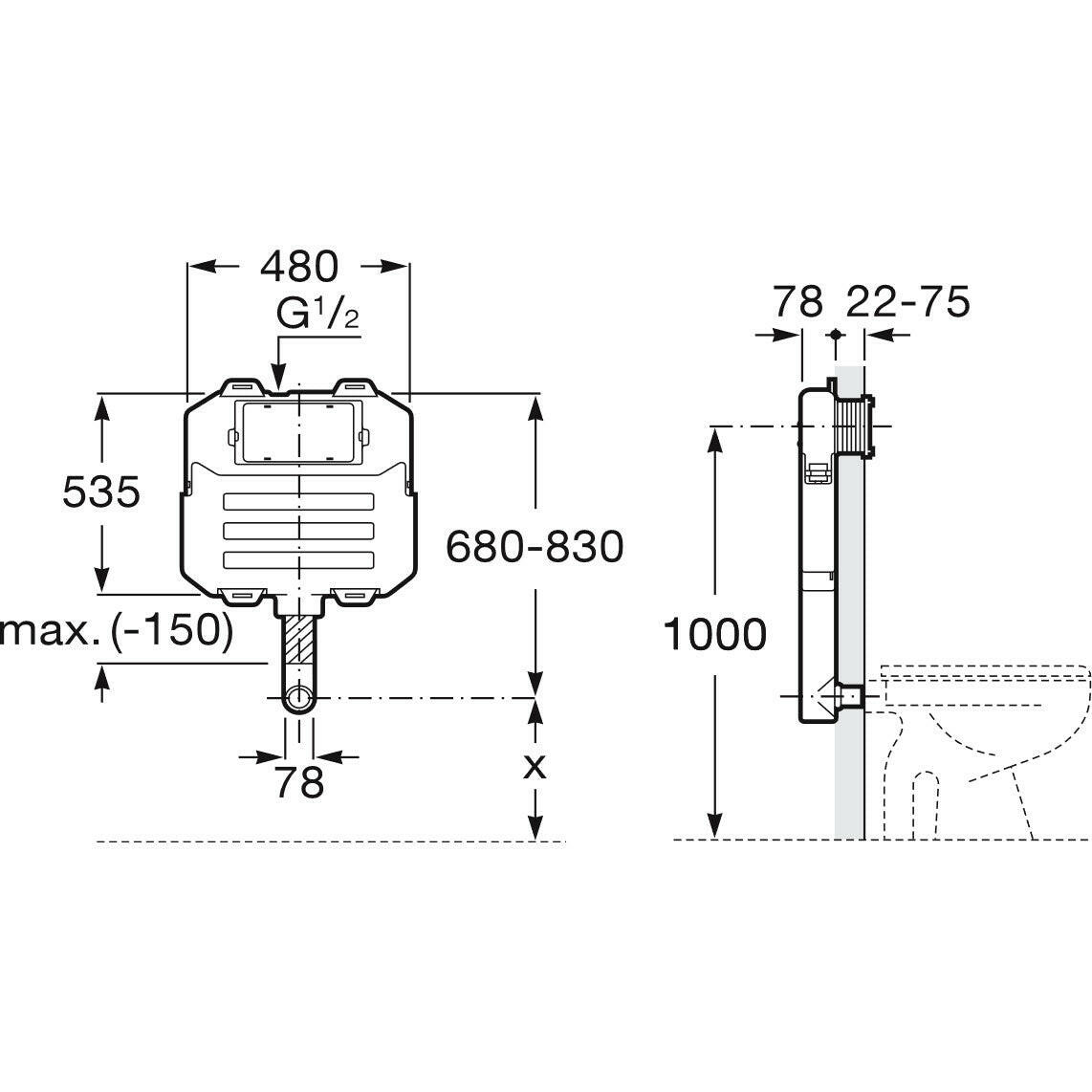 Jika Basic Tank System Conpact falbaépített modul, álló wc-hez, falra szerelhető-1