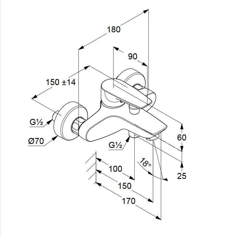 KLUDI Pure&Solid kád csaptelep, szett nélkül 346810575