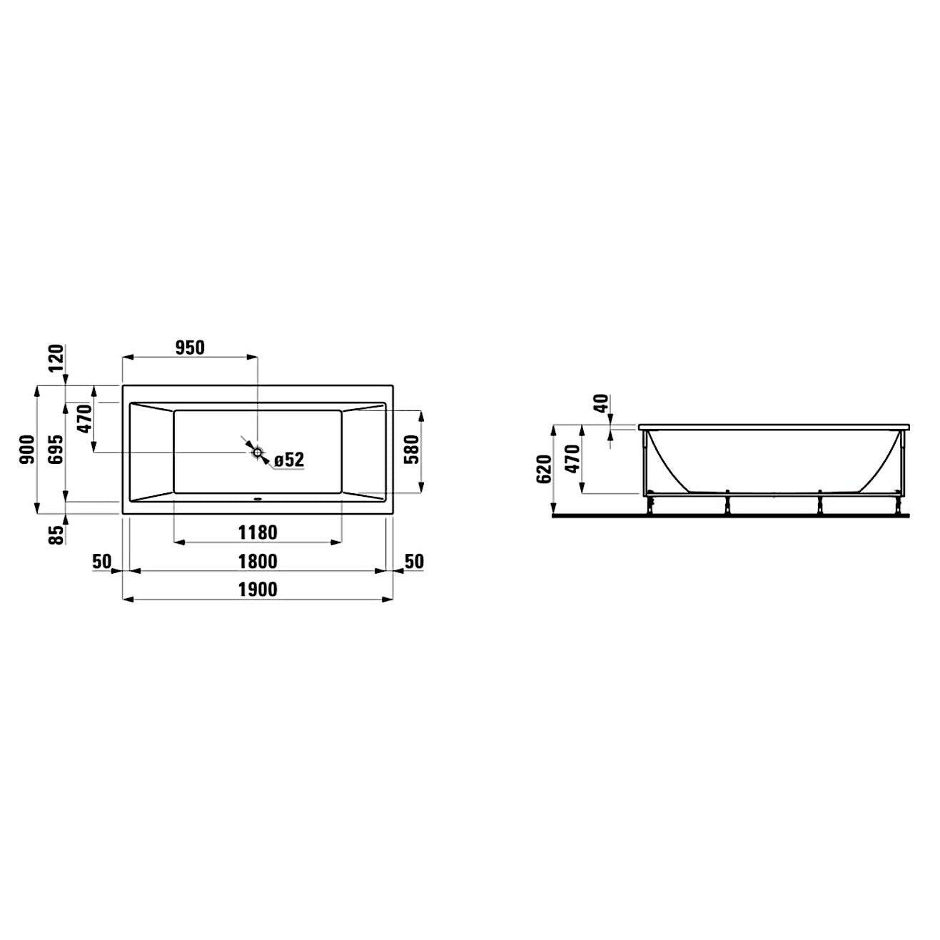 Laufen Pro fürdőkád 190x90, beépíthető, fehér (H2349510000001)-1