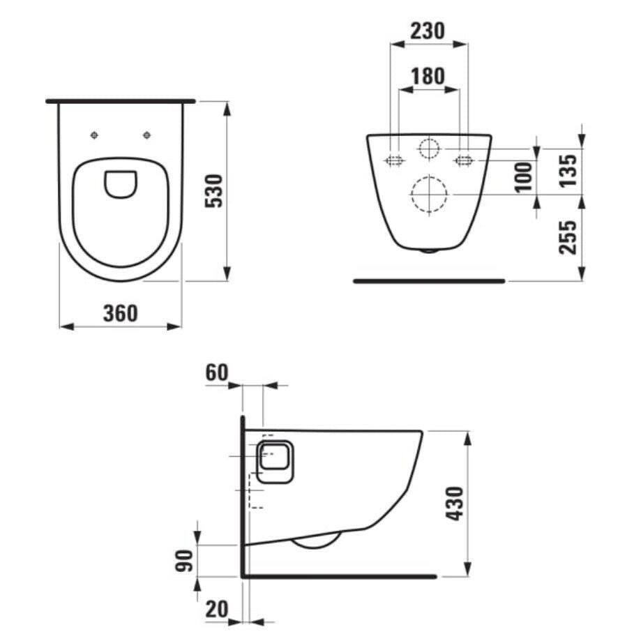 Laufen Pro wc csésze, fali, mélyöblítésű, perem nélküli fehér (H8209640000001)-2