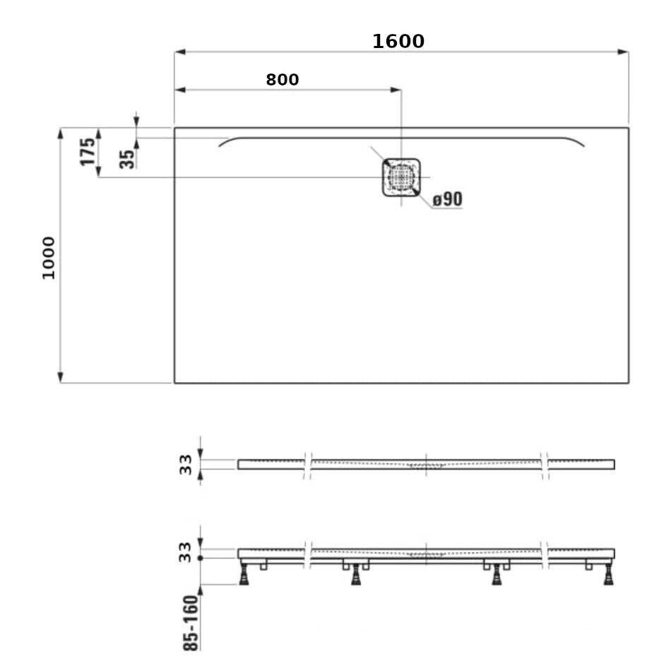 Laufen Pro zuhanytálca 100x160 cm, extra lapos, fekete (H2119550800001)