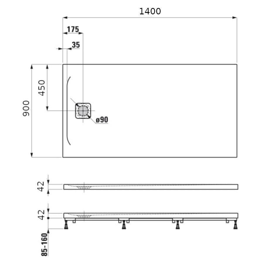 Laufen Pro zuhanytálca 140x90 cm, fehér (H2129570000001)
