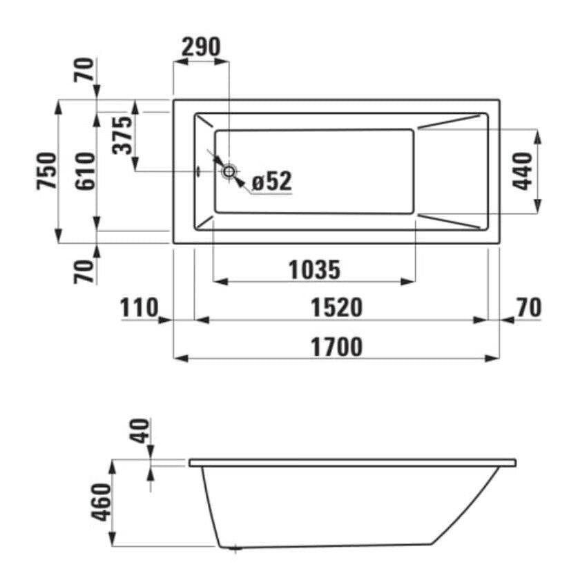 Laufen Pro fürdőkád 170x75 cm egyenes (H2319500000001)