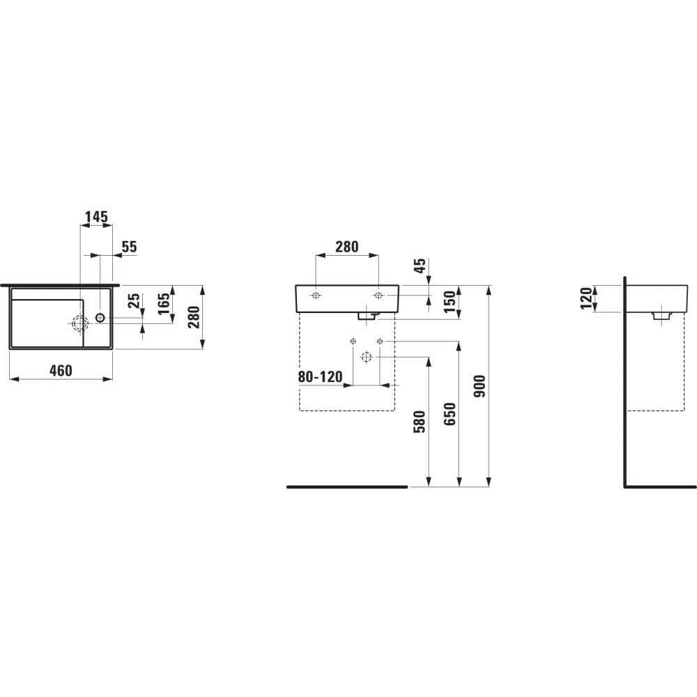 Laufen Kartell By kézmosó, aszimmetrikus, jobb oldali armatúrapaddal, speciális rejtett lefolyóval (H8153347161111)