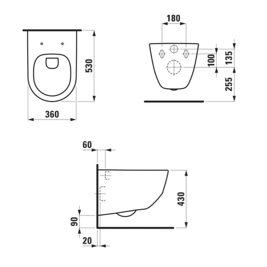 Laufen Pro WC csésze, fali mélyöblítésű, perem nélküli (H8219660000001)