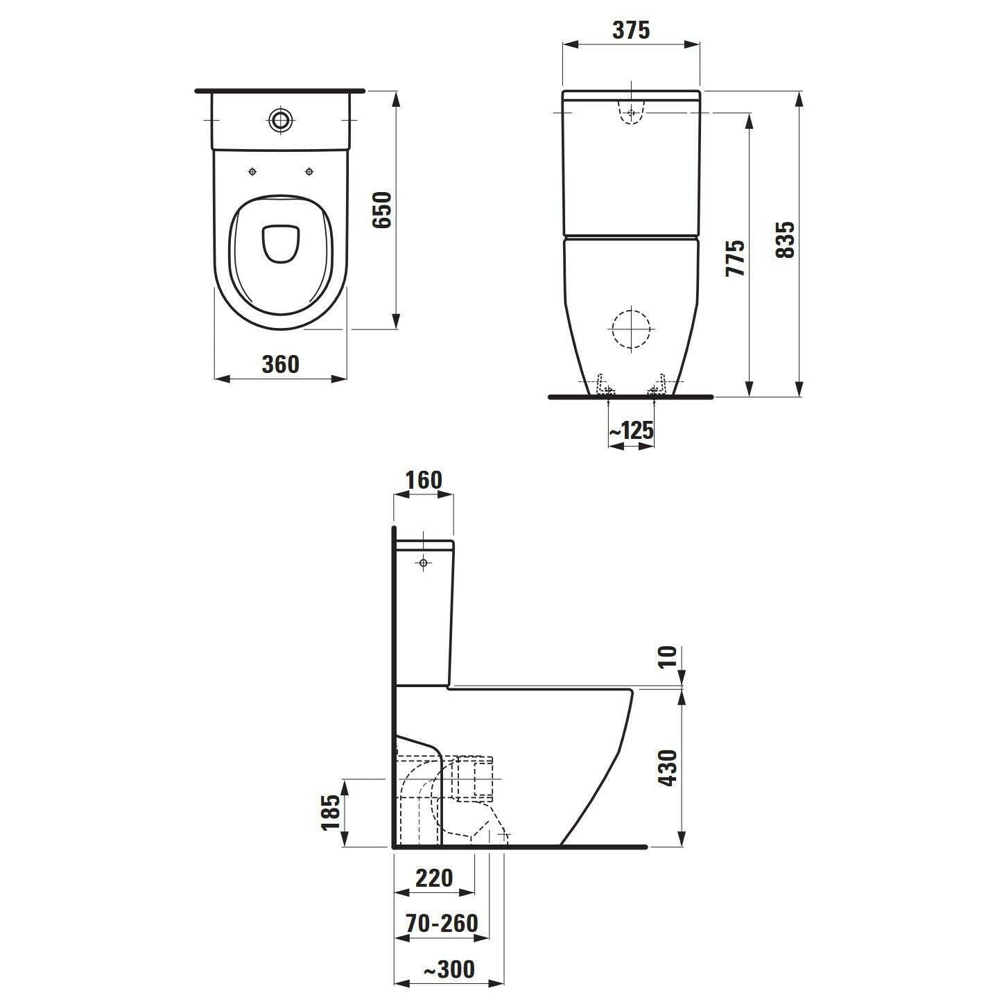 Laufen Pro kombi WC - csésze, álló, rimless, nem falhoz illeszkedő, Vario lefolyóval, fehér (H8259640000001)