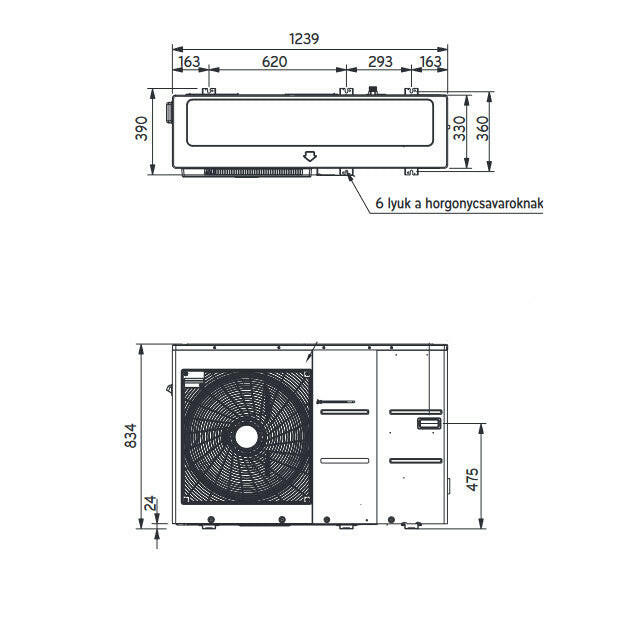 LG THERMA V - HM051MR.U44 - monoblokkos hőszivattyú 5,0 kW (R32) 1Ø (a fűtőbetétet nem tartalmazza) (HM051MR.U44), 1 fázis