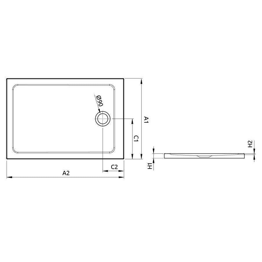 Radaway Doros F zuhanytálca 120x90 cm akril, lapos, ST90 szifonnal (cikkszám: SDRF1290-01)-1