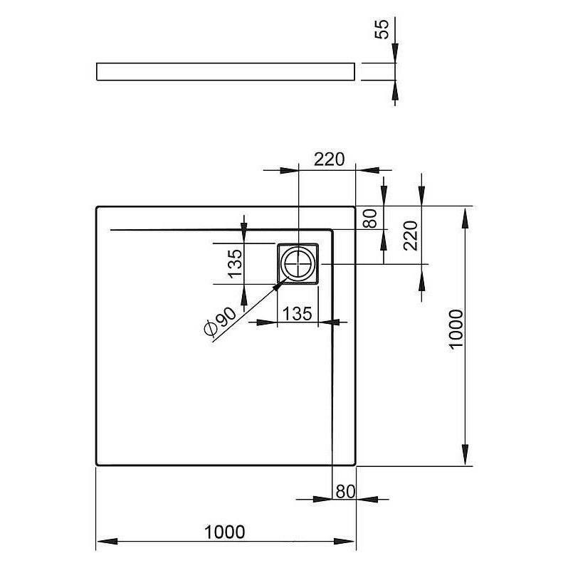 Radaway Argos C zuhanytálca 100x100cm akril, lapos, R399 szifonnal (cikkszám: 4AC1010-01)-1