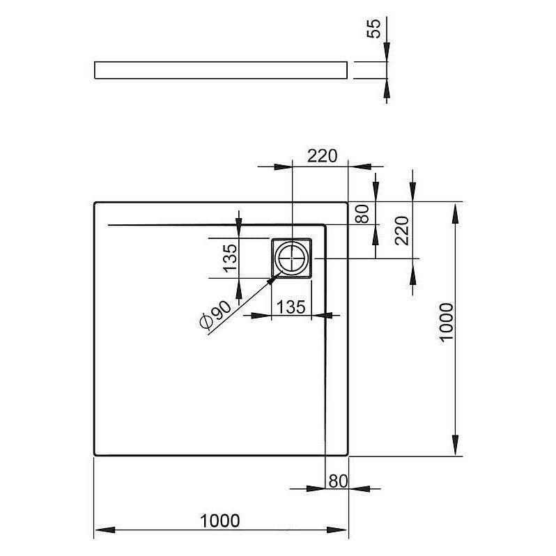 Radaway Argos C zuhanytálca 100x100cm akril, lapos, R399 szifonnal (cikkszám: 4AC1010 - 01)