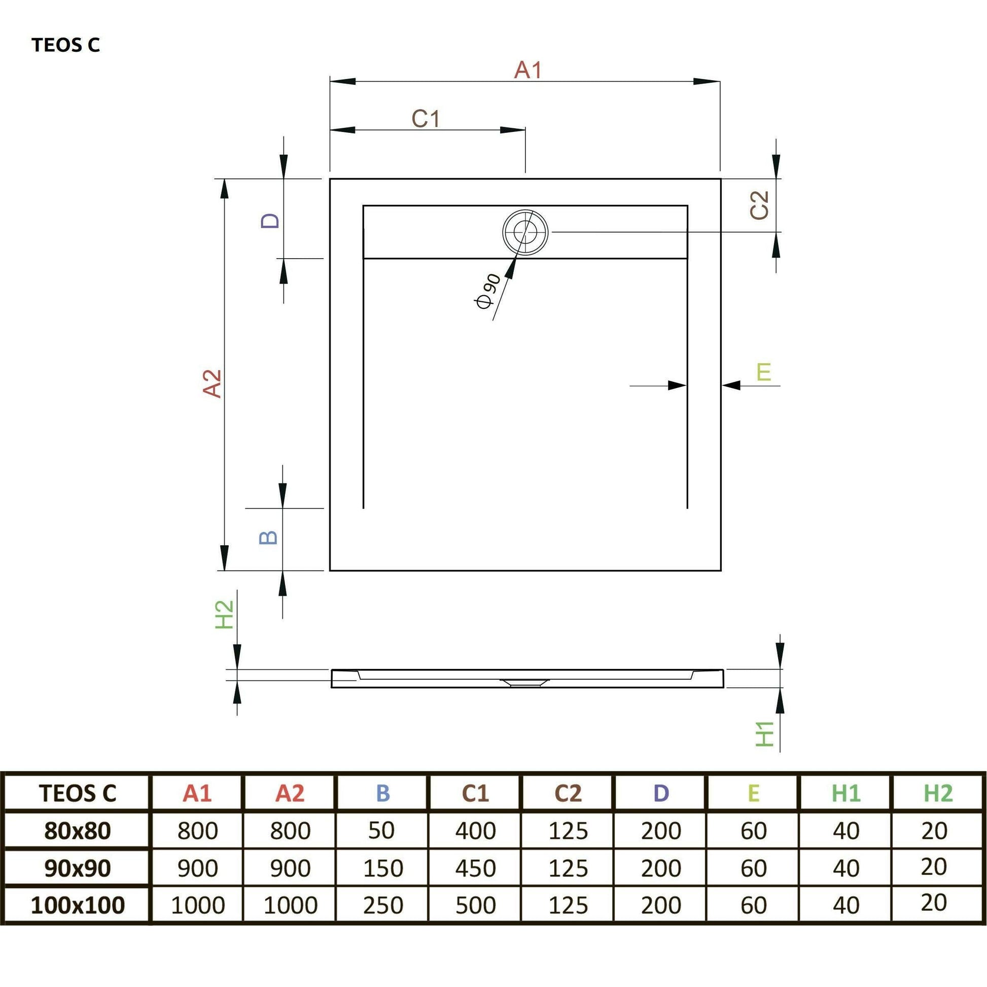 Radaway Teos C műmárvány zuhanytálca 90x90 fehér (HTC9090 - 04)