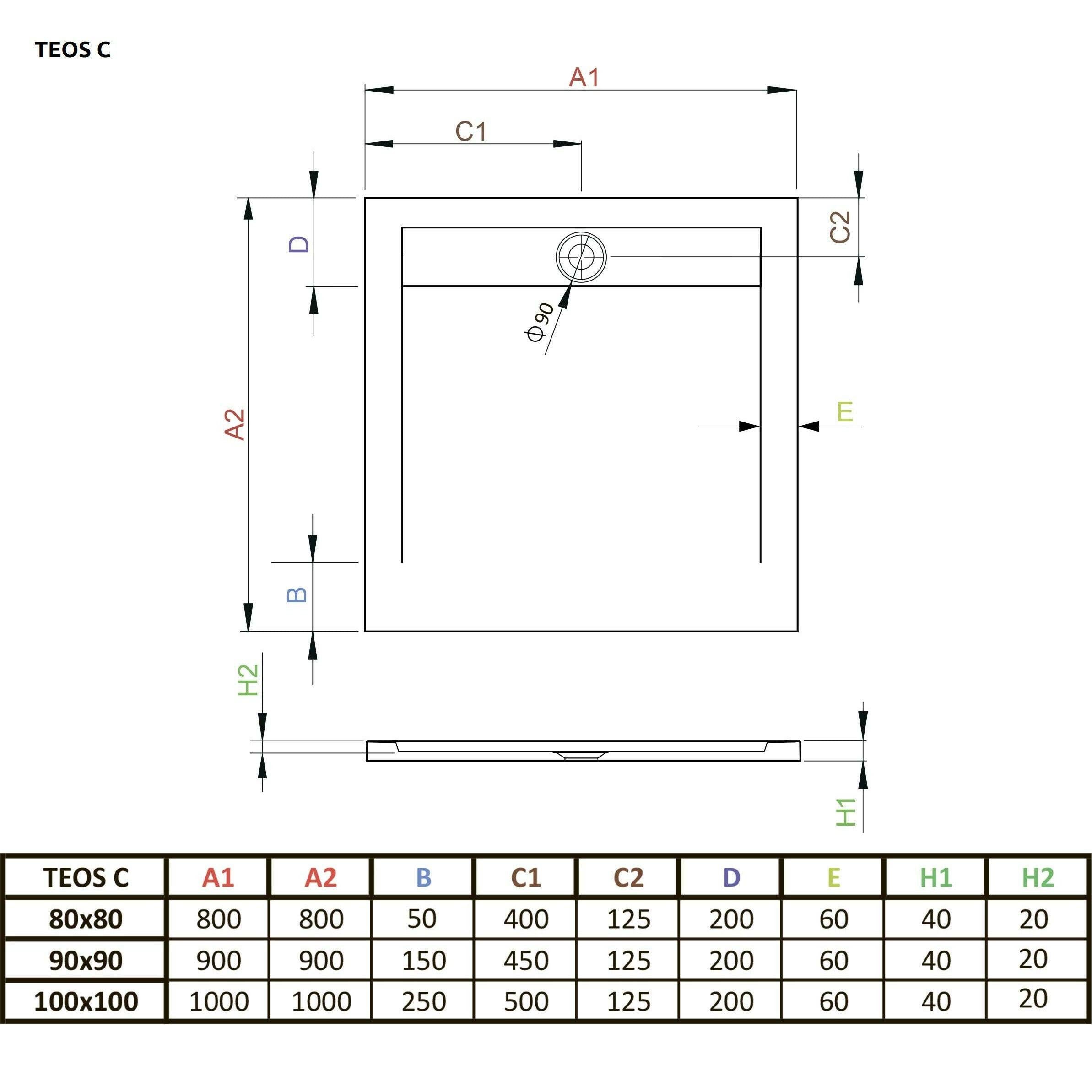 Radaway Teos C műmárvány zuhanytálca 90x90 fehér (HTC9090 - 04)