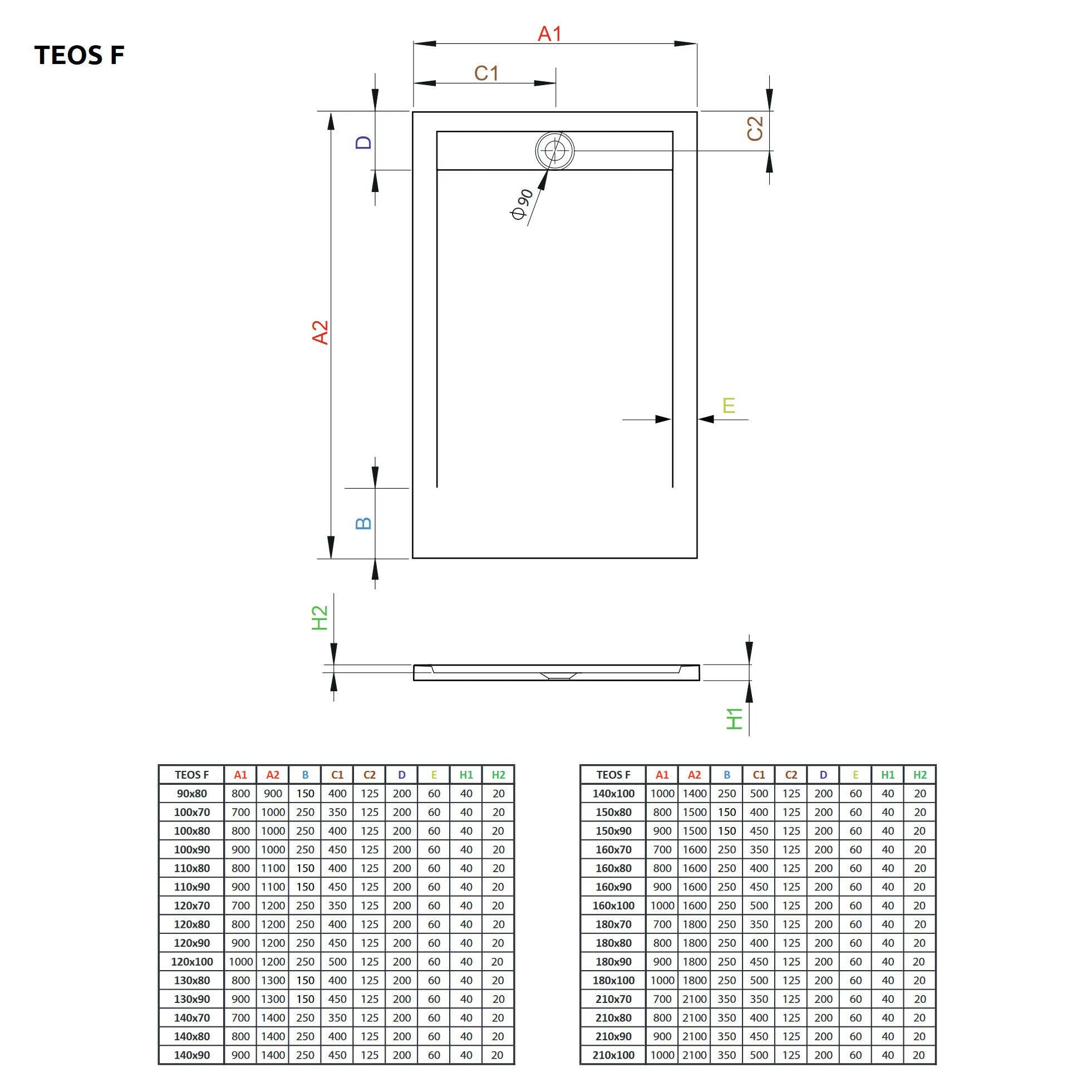 Radaway Teos F műmárvány zuhanytálca 100x70 fehér  (HTF10070-04)-3