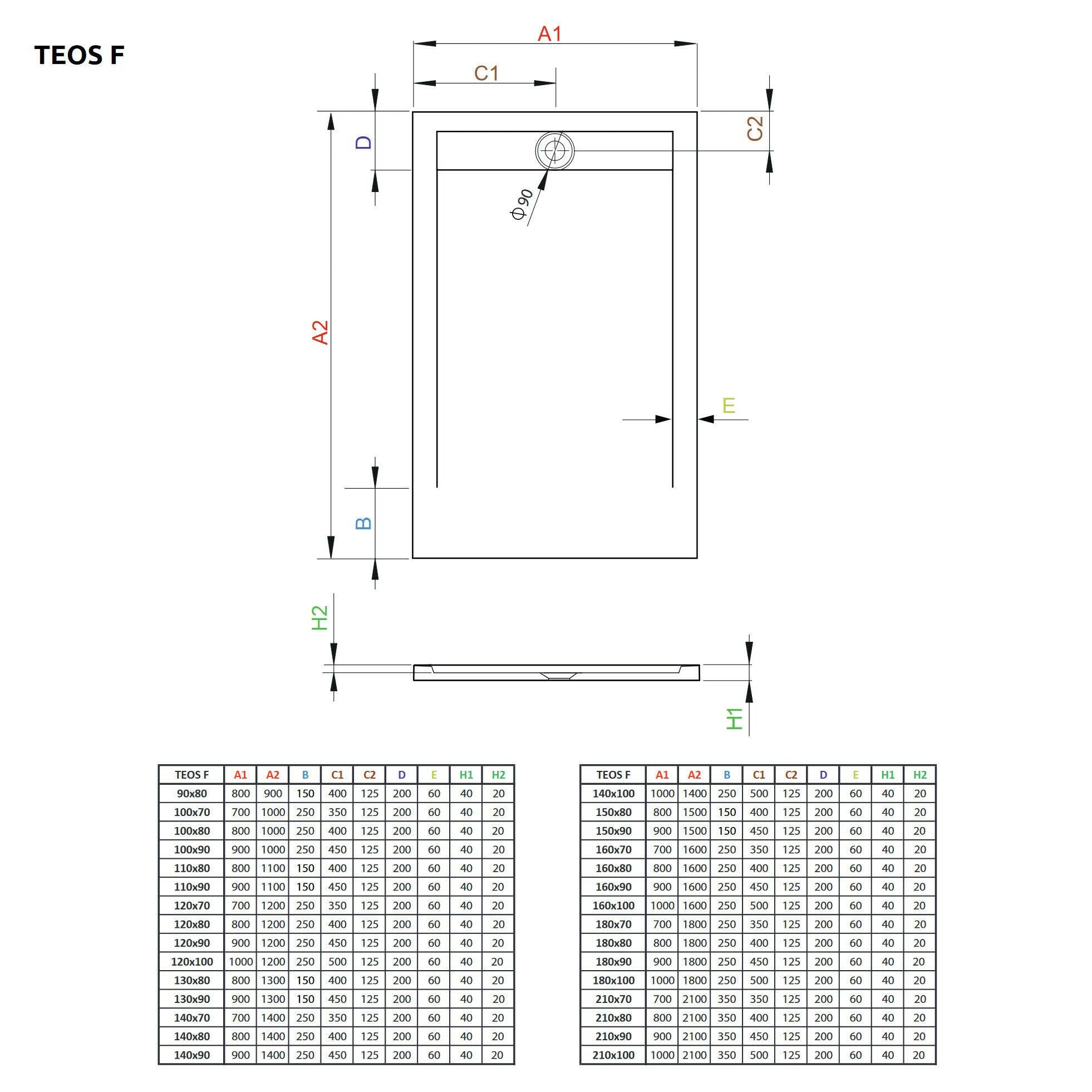 Radaway Teos F műmárvány zuhanytálca 100x70 black  (HTF10070-54)-3