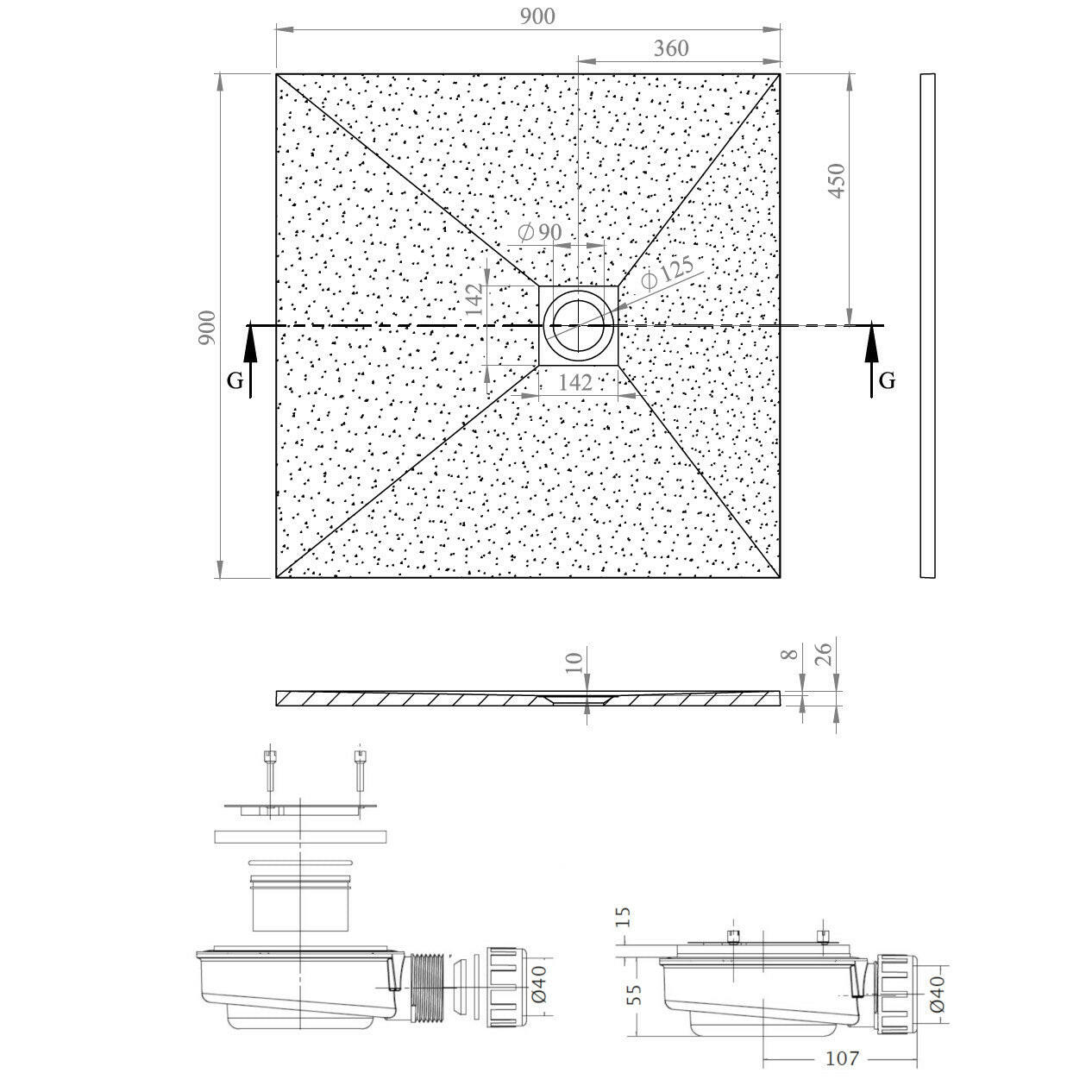 Radaway Kios C műmárvány zuhanytálca 90x90 szürke (KC9090-52)-2