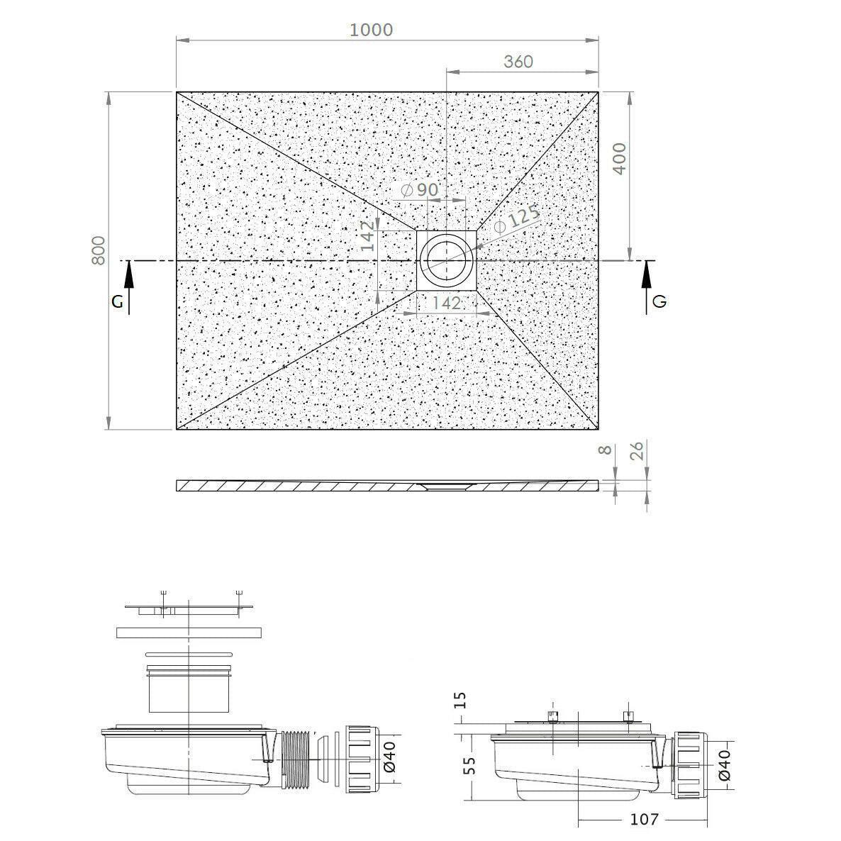 Radaway Kios F műmárvány zuhanytálca 100x80 fehér (KF1080 - 53)