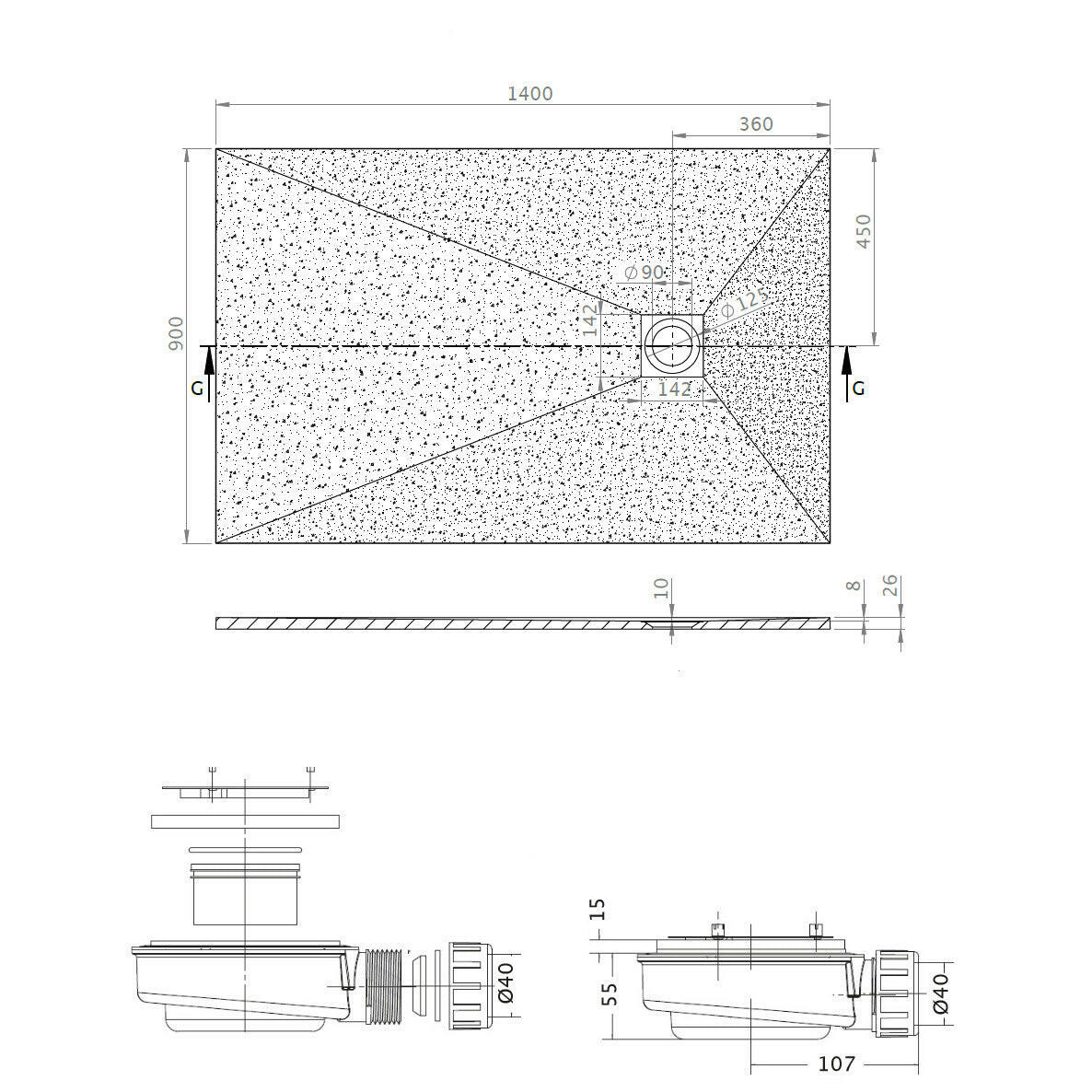 Radaway Kios F műmárvány zuhanytálca 140x90 fehér (KF1490-53)-2