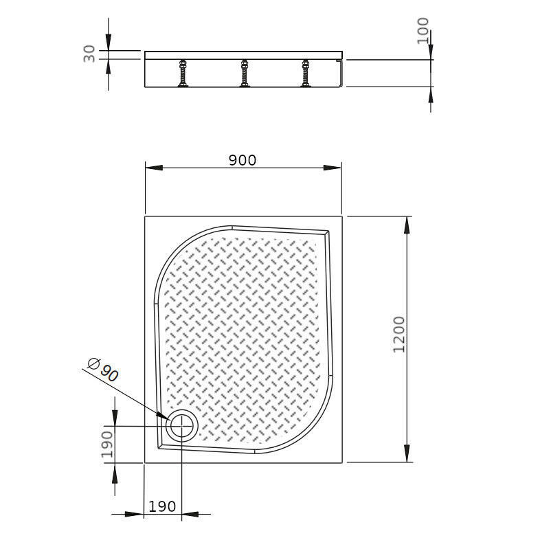 Radaway Paros D zuhanytálca 120x90 cm műmárvány, lábbal, ST90 szifonnal MBD9012 - 03 - 1