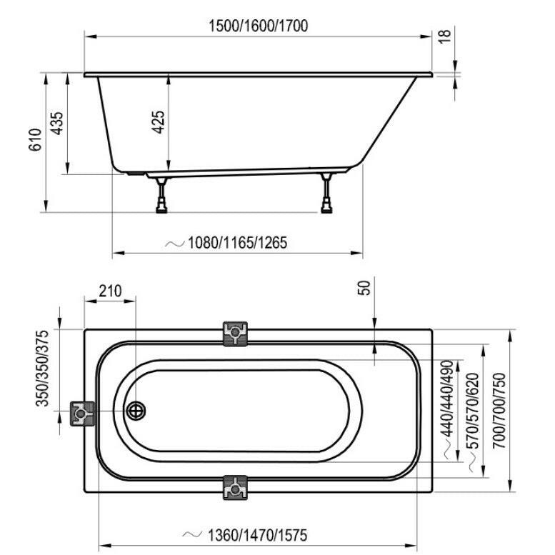 Ravak Chrome Slim kád 160x70-3