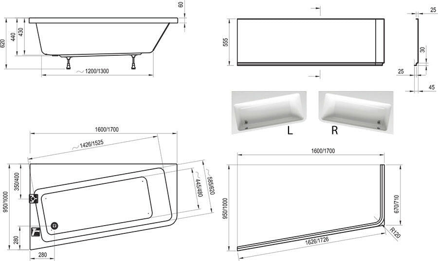 Ravak 10° akrilkád 170x100 balos fehér-2