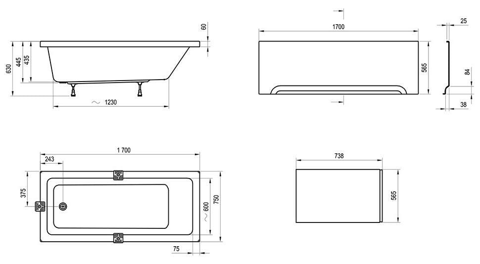 Ravak 10° akrilkád 170x75 fehér ( CA71000000 )