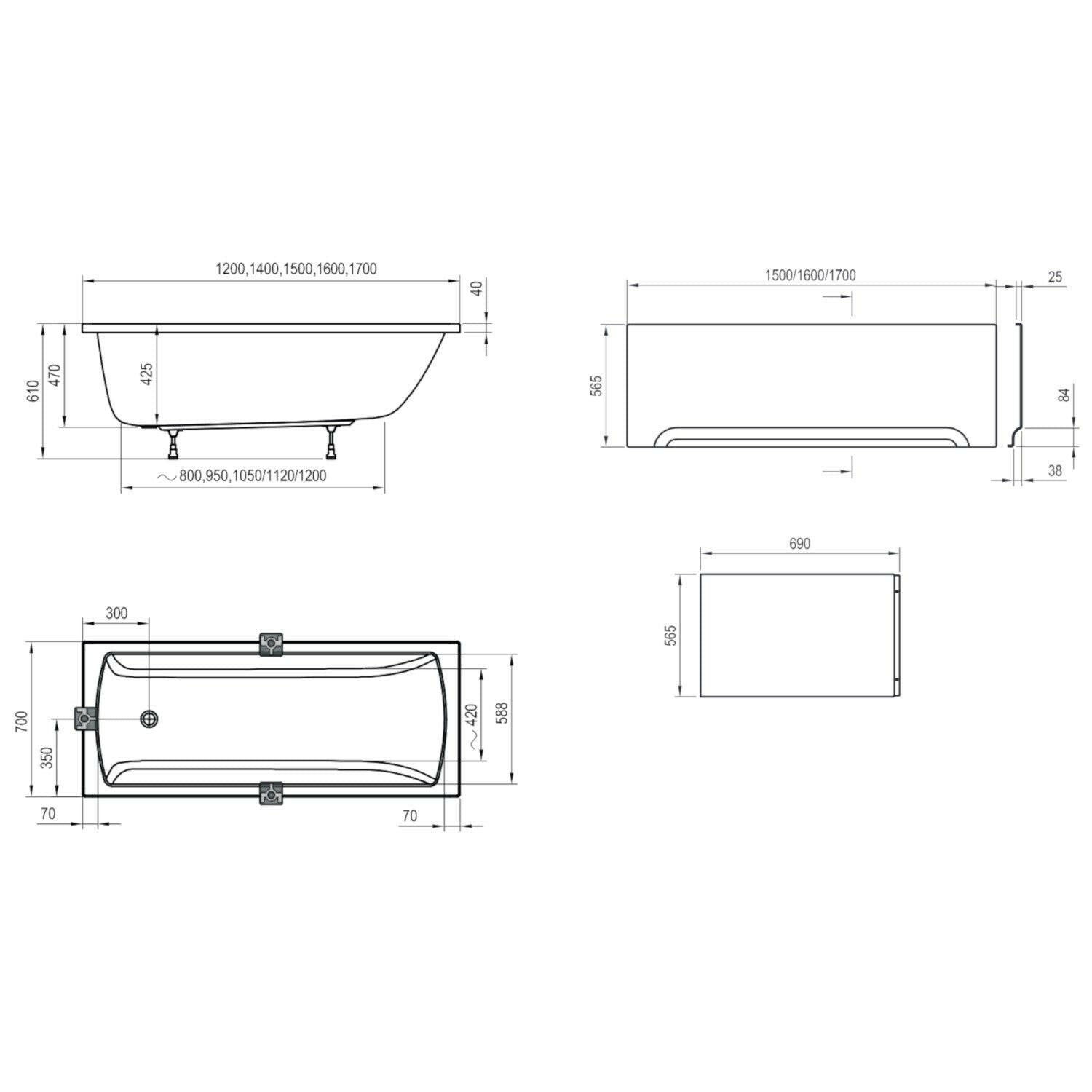 Ravak CLASSIC II 170x70 N akrilkád, fehér-4