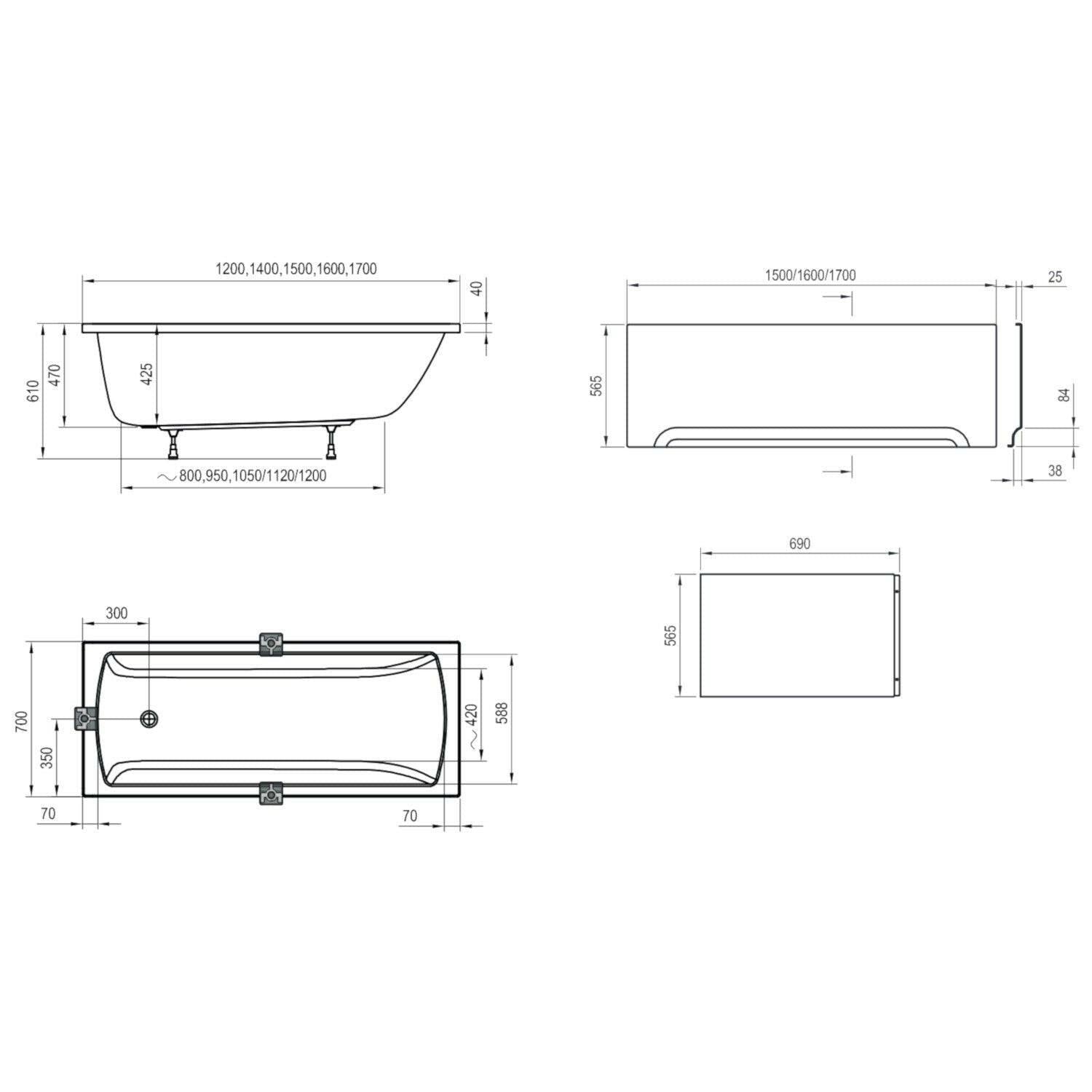 Ravak CLASSIC II akrilkád 170x70 cm hófehér (CC51000000)