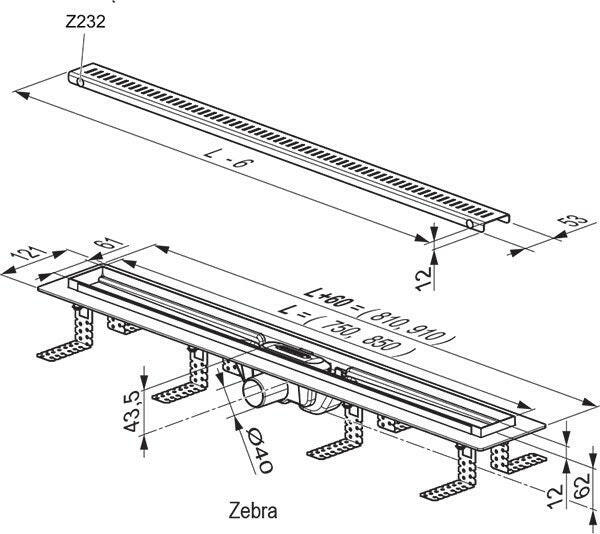 Ravak zuhanyfolyóka OZP Zebra 850 mm műanyag ( X01434 )
