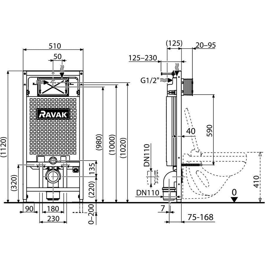 Ravak G II/1120 fal mögé szerelhető WC tartály talpazattal (X01703)
