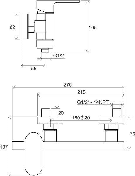 RAVAK Chrome zuhany csaptelep szett nélkül 150 mm CR 032.00 (X070043)