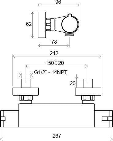 RAVAK Termo TE zuhanycsaptelep 150 mm szett nélkül lapos 072.00 ( X070051 )