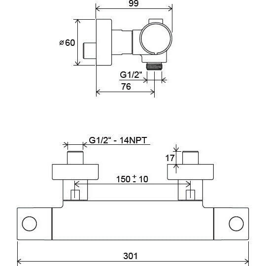 Ravak Puri termosztátos zuhanycsaptelep PU 033.00/150 ( X070116 )