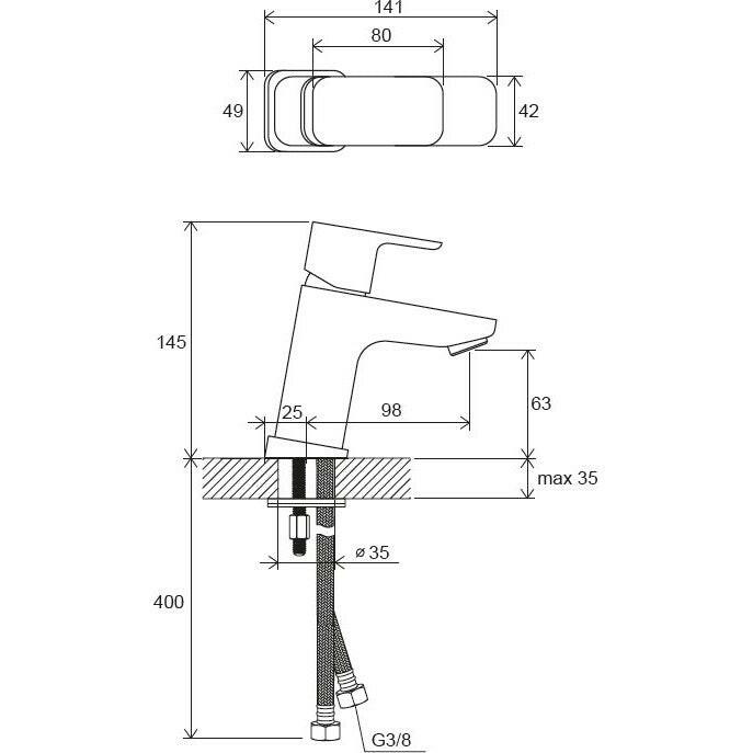 Ravak 10° free TD F 012.00 Álló 140 mm-es mosdócsaptelep leeresztő nélkül-2