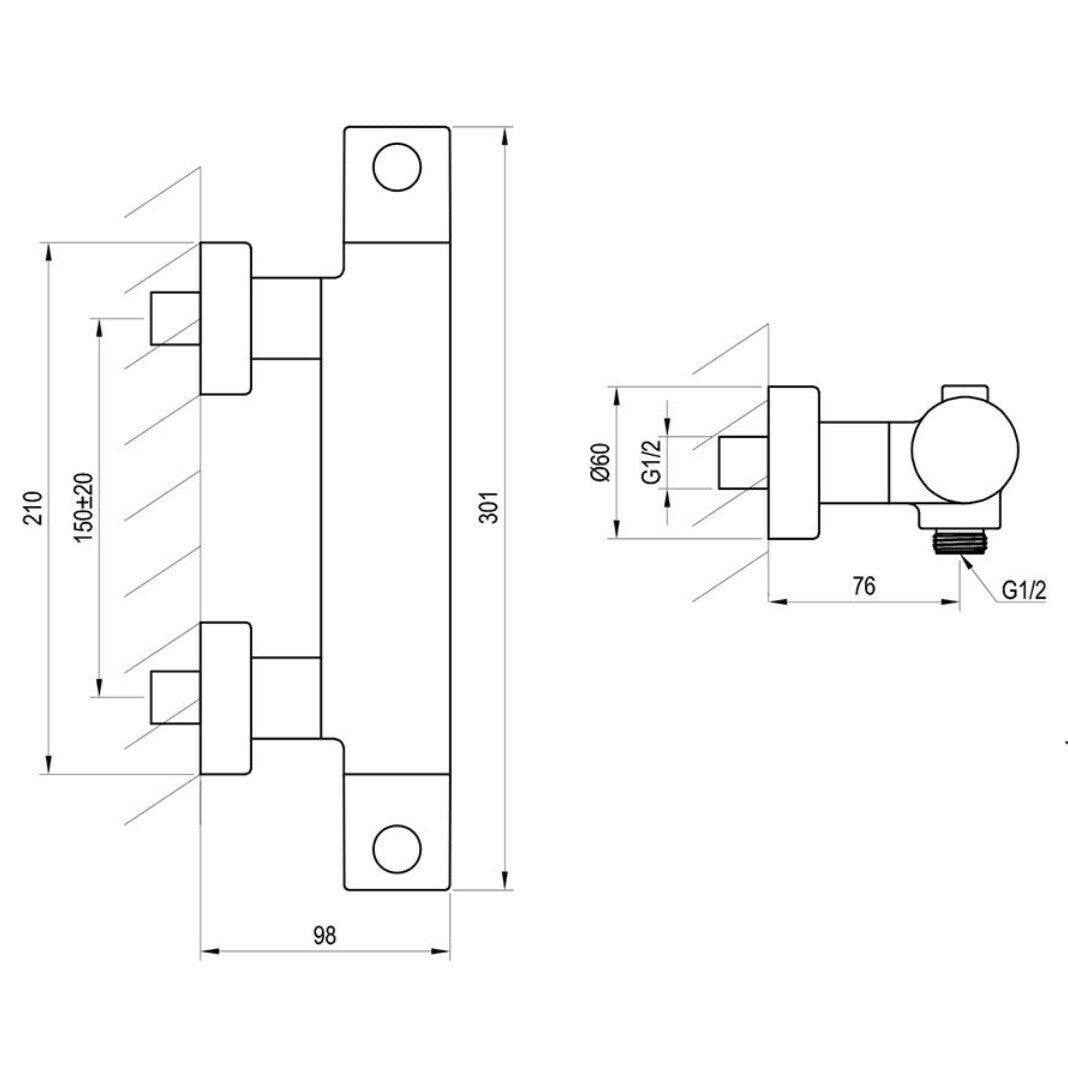 Ravak PU 033.20 Puri Black zuhany csaptelep, termosztátos, fekete