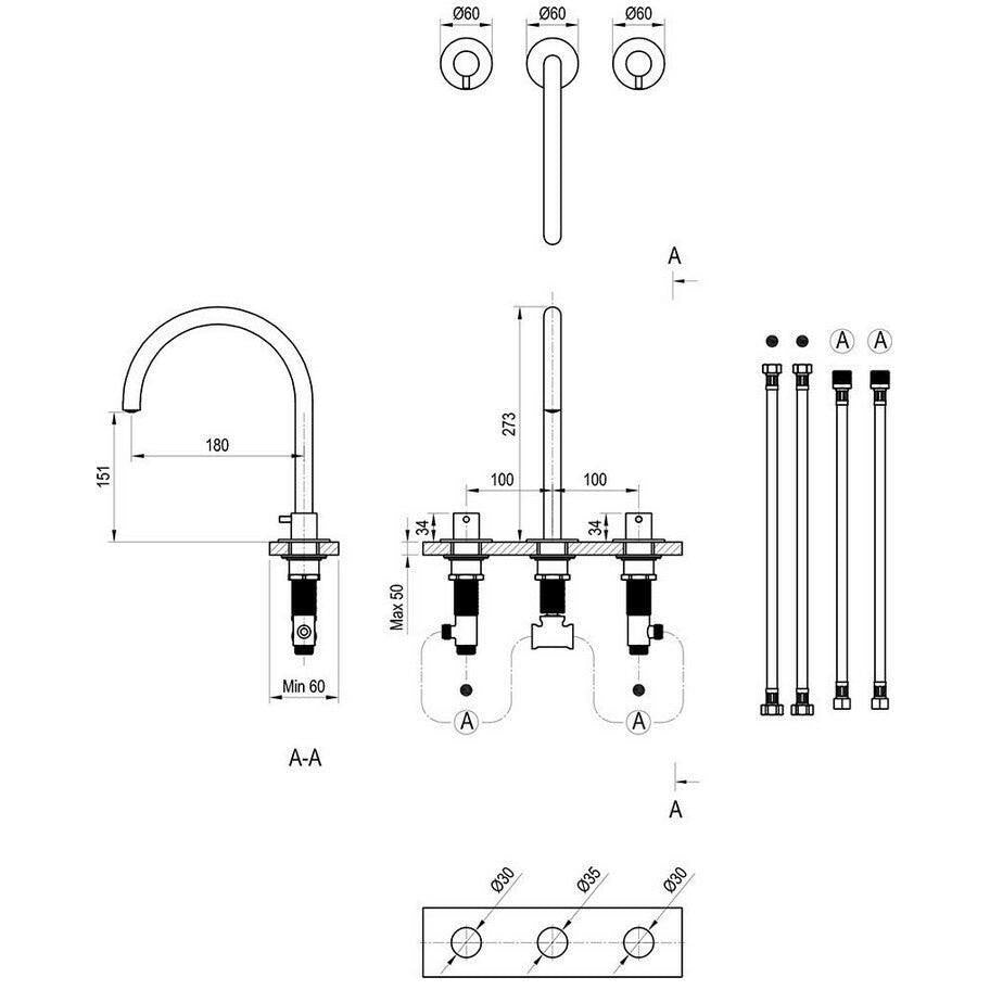 Ravak Espirit mosdócsaptelep, 3 furatos 270 mm, álló, leeresztő nélkül, króm (X070195)
