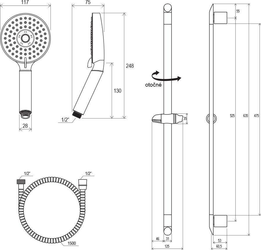RAVAK zuhanyszett R3 /63 cm zuhanyrúd + gégecső + 3 funkciós zuhanyfej/ 902.00 (X07P177)