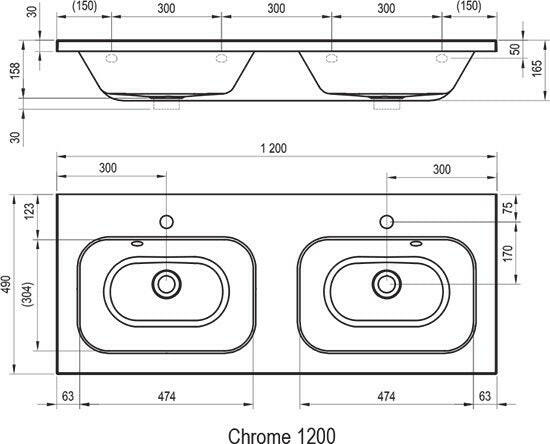 Ravak Chrome mosdó 120x49 dupla fehér nyílással-4