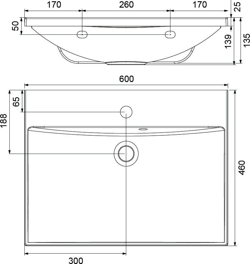 Ravak Flat 60x46 mosdó fehér túlfolyóval ( XJP01160000 )