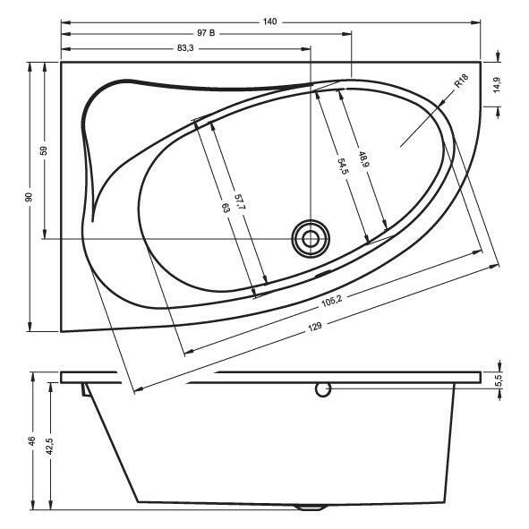 Riho Lyra fürdőkád 140x90 cm jobbos (BA6500500000000)-2