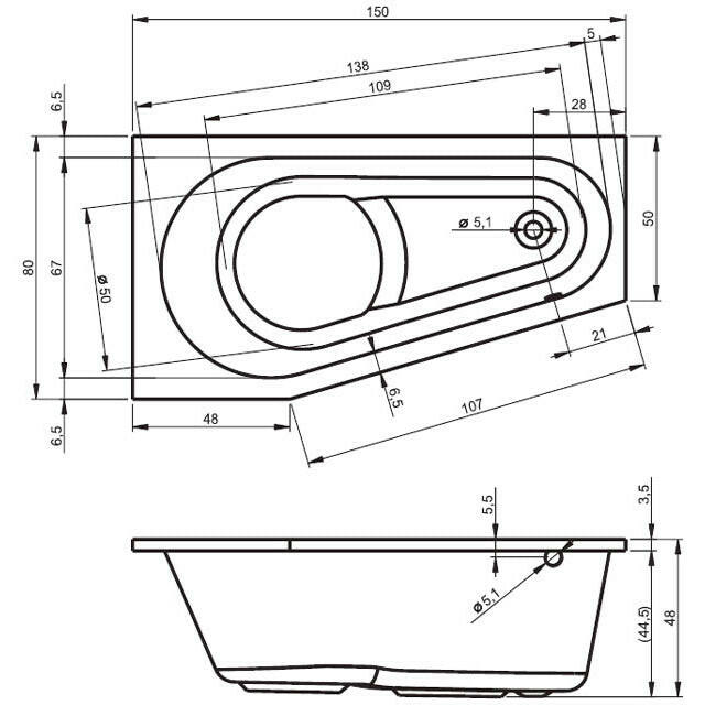 Riho Delta fürdőkád 150x80 cm jobbos (BB8000500000000)-3