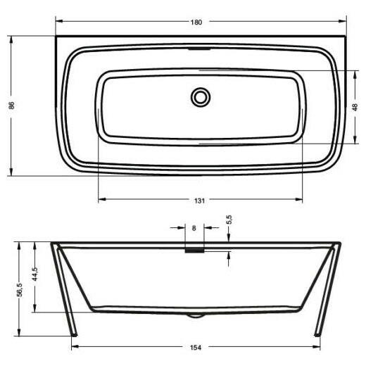 Riho Adore Back 2 Wall fürdőkád 180x86 cm, kádlábbal, le- és túlfolyóval (BD0400500000000)-2