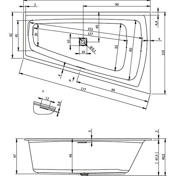 Riho Still Smart fürdőkád 170x110 cm balos, világítással (BR0400500K00130)-4