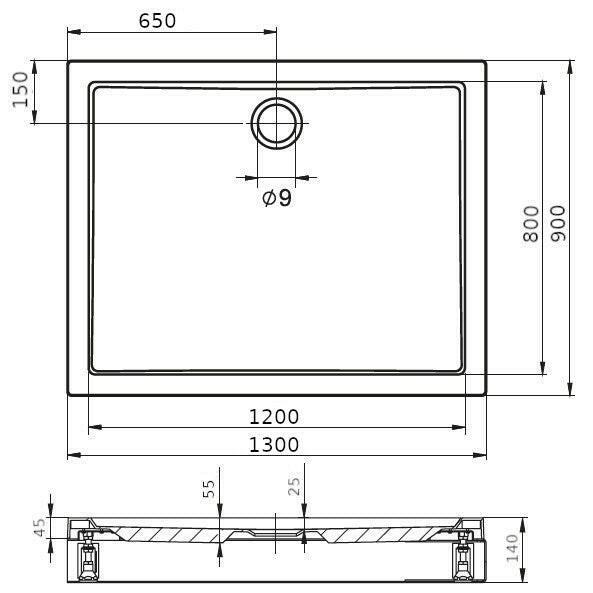 Riho Davos zuhanytálca 130x90 cm szögletes, lábbal, előlappal 263 (DA03005000000000)-1