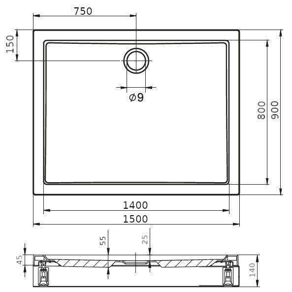 Riho Davos zuhanytálca 150x90 cm szögletes, lábbal, előlappal 265 (DA07005000000000)-1