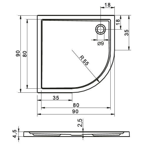 Riho Zürich zuhanytálca 90x90 cm íves 280 (DA8800500000000)-1